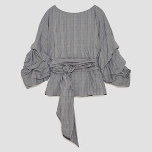 NWT Zara Plaid, Tie Waist Shirt